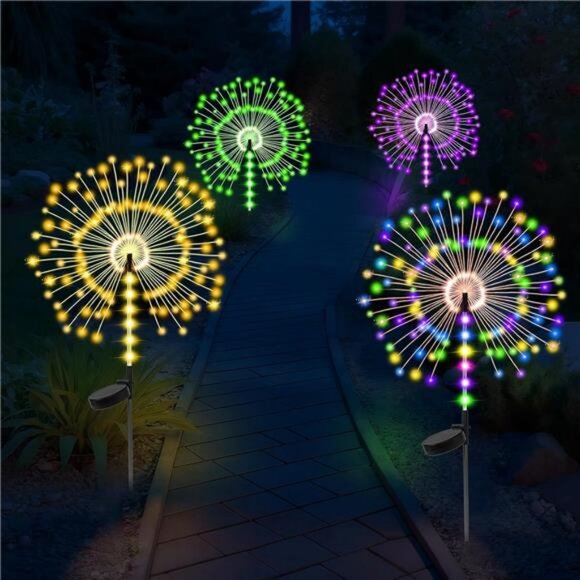 4 Pack Multicolor Garden Decoration Solar Outdoor Light with 600 LEDs - Picture 2 of 7